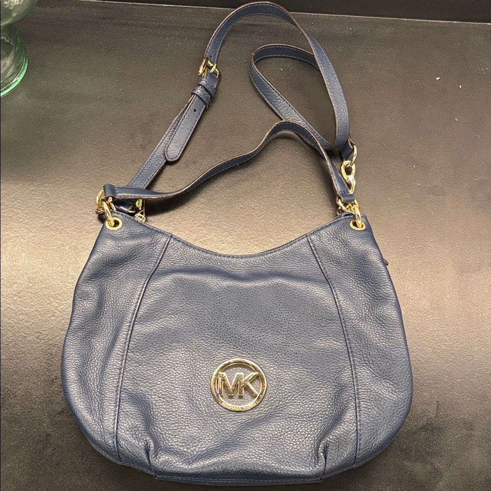 Michael Kors Navy Shoulder Bag with Gold Accents
